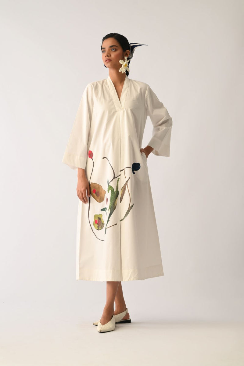 Botanica Ivory PG Aline Appliqué Dress poplin dress by O'Frida in ivory for women in Singapore