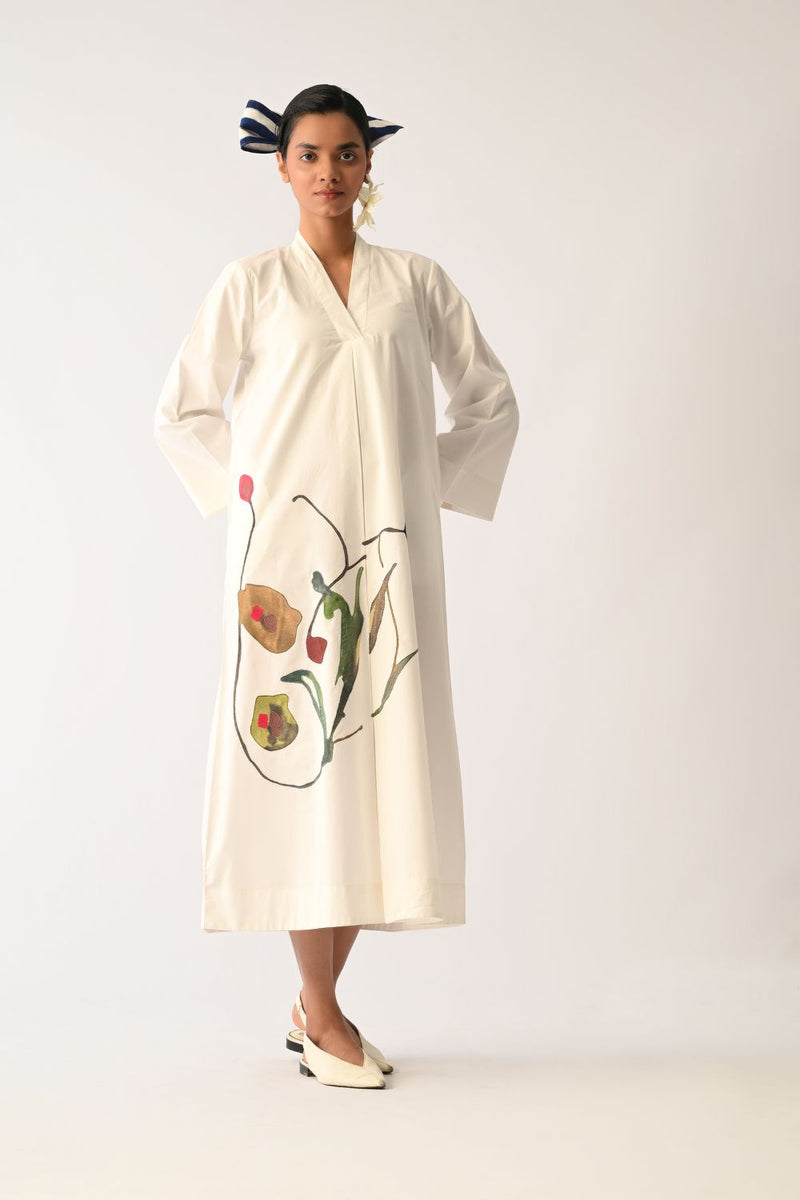 Botanica Ivory PG Aline Appliqué Dress poplin dress by O'Frida in ivory for women in Singapore