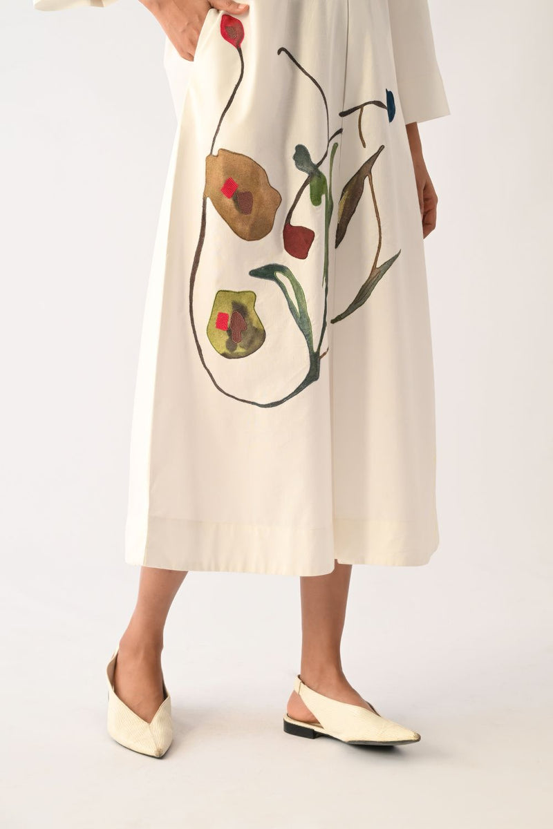 Botanica Ivory PG Aline Appliqué Dress poplin dress by O'Frida in ivory for women in Singapore