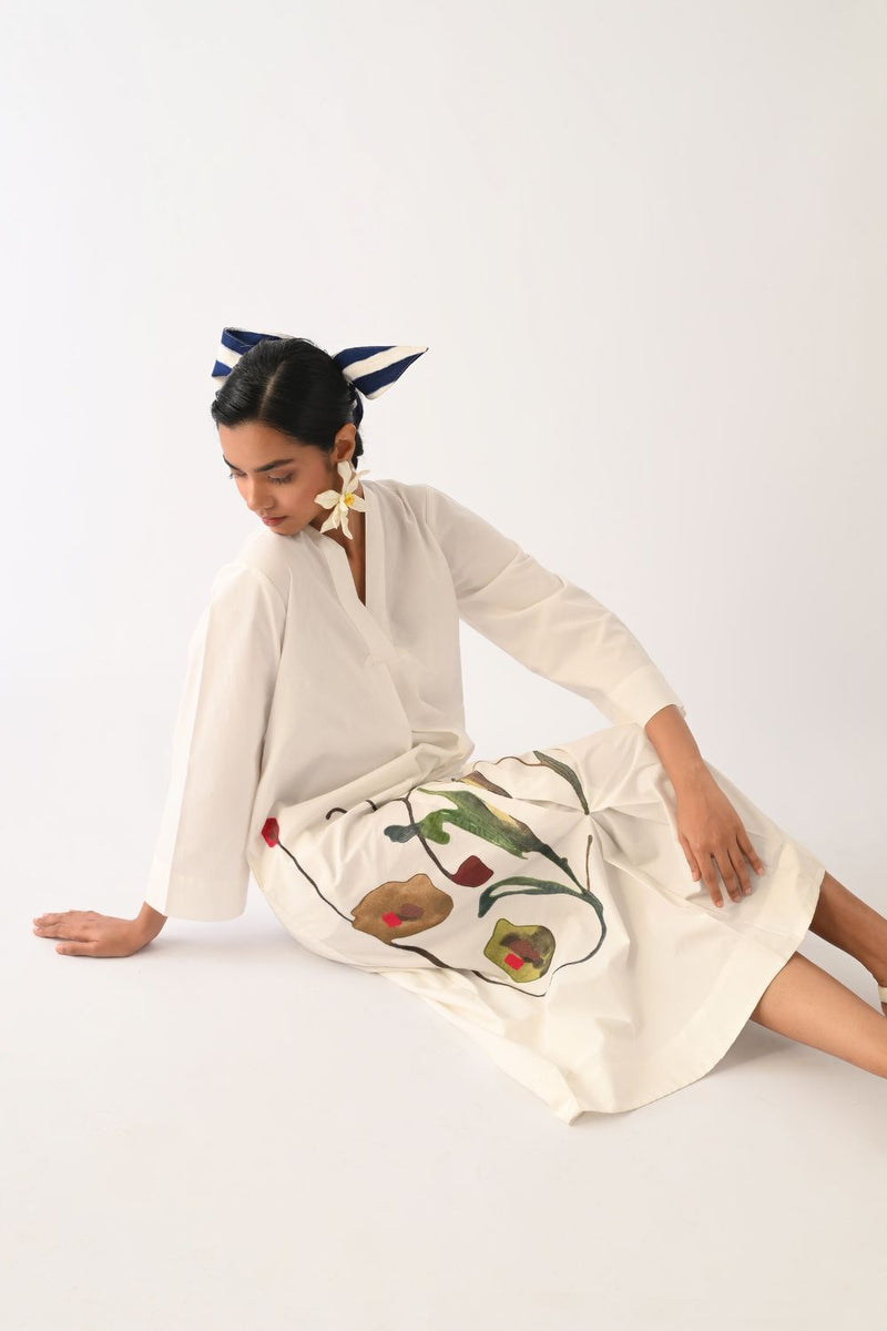 Botanica Ivory PG Aline Appliqué Dress poplin dress by O'Frida in ivory for women in Singapore