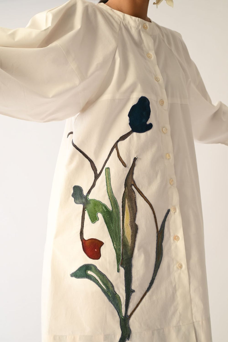 Botanica Ivory Bubble Aline Appliqué Dress poplin dress by O'Frida in ivory for women in Singapore