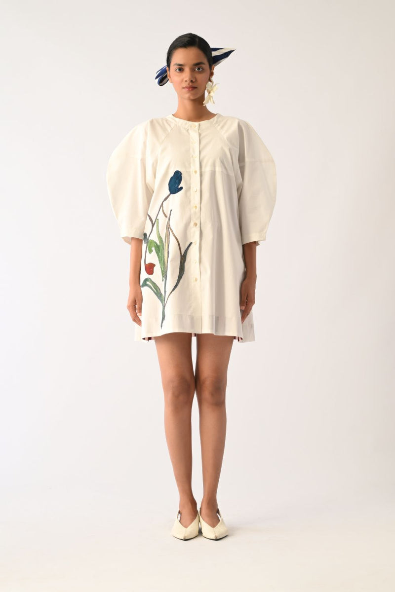 Botanica Ivory Bubble Aline Appliqué Dress poplin dress by O'Frida in ivory for women in Singapore