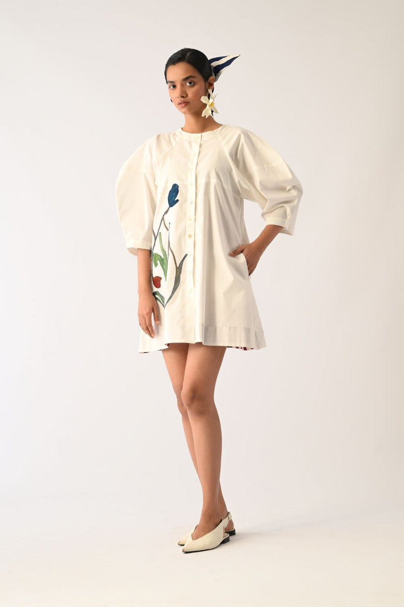 Botanica Ivory Bubble Aline Appliqué Dress poplin dress by O'Frida in ivory for women in Singapore