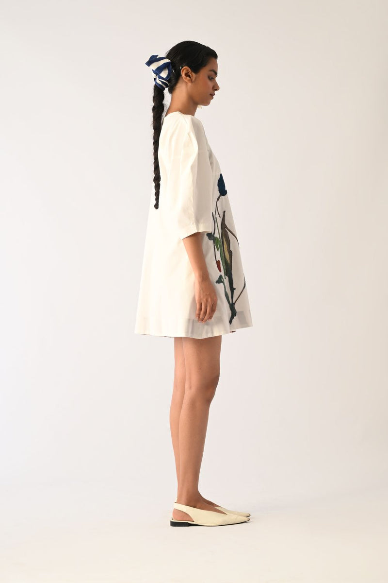 Botanica Ivory Bubble Aline Appliqué Dress poplin dress by O'Frida in ivory for women in Singapore