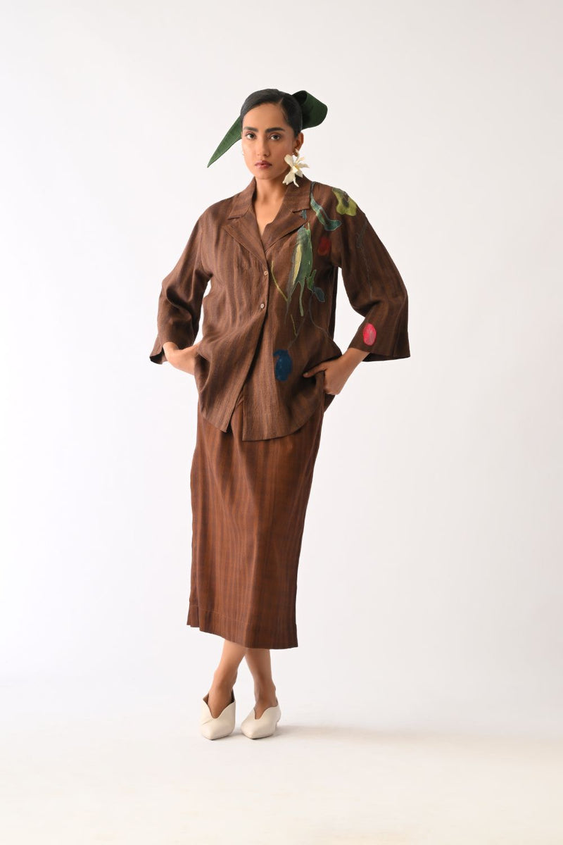 Brown Psyflora Appliqué Shirt cotton top/shirt by O'Frida in brown for women in Singapore