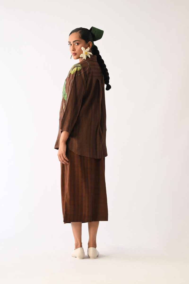Brown Psyflora Appliqué Shirt cotton top/shirt by O'Frida in brown for women in Singapore