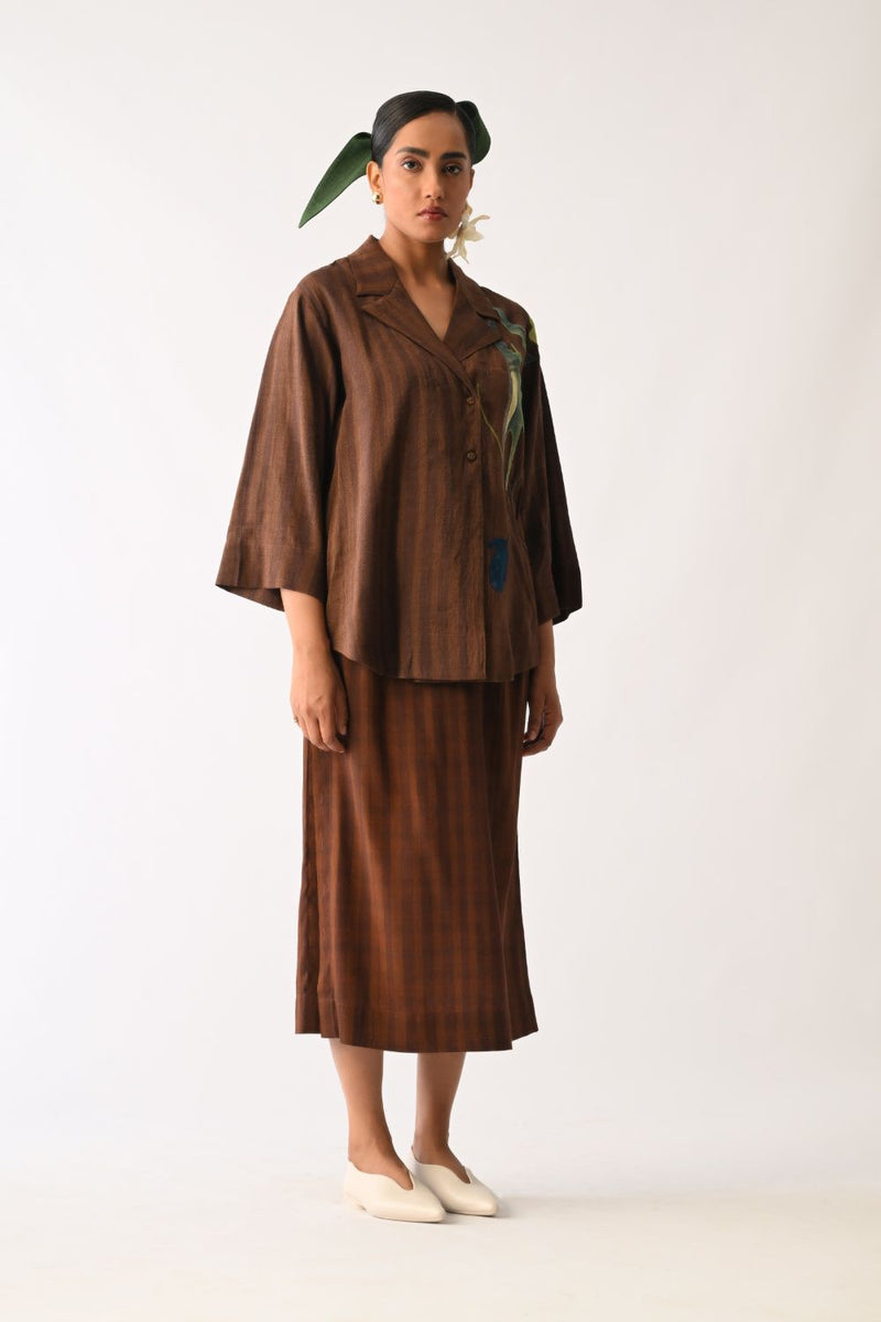 Brown Psyflora Appliqué Shirt cotton top/shirt by O'Frida in brown for women in Singapore