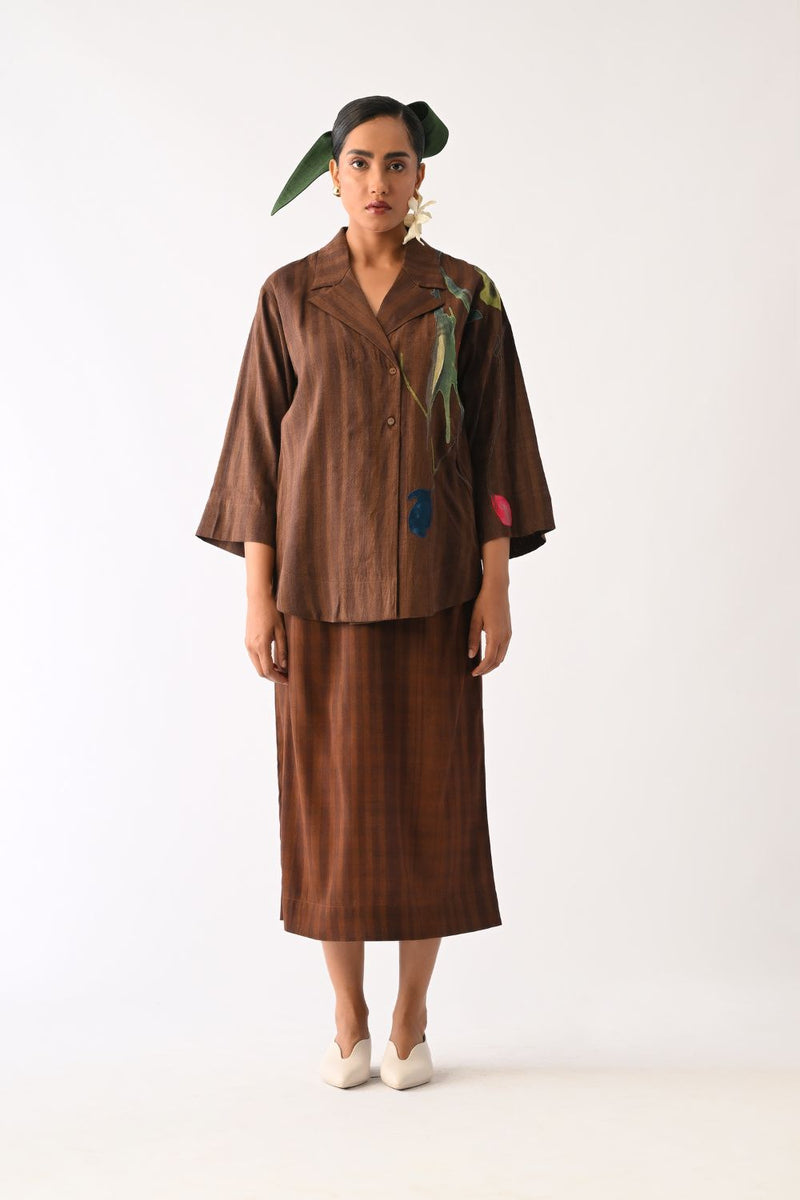 Brown Midi Skirt cotton skirt by O'Frida in brown for women in Singapore