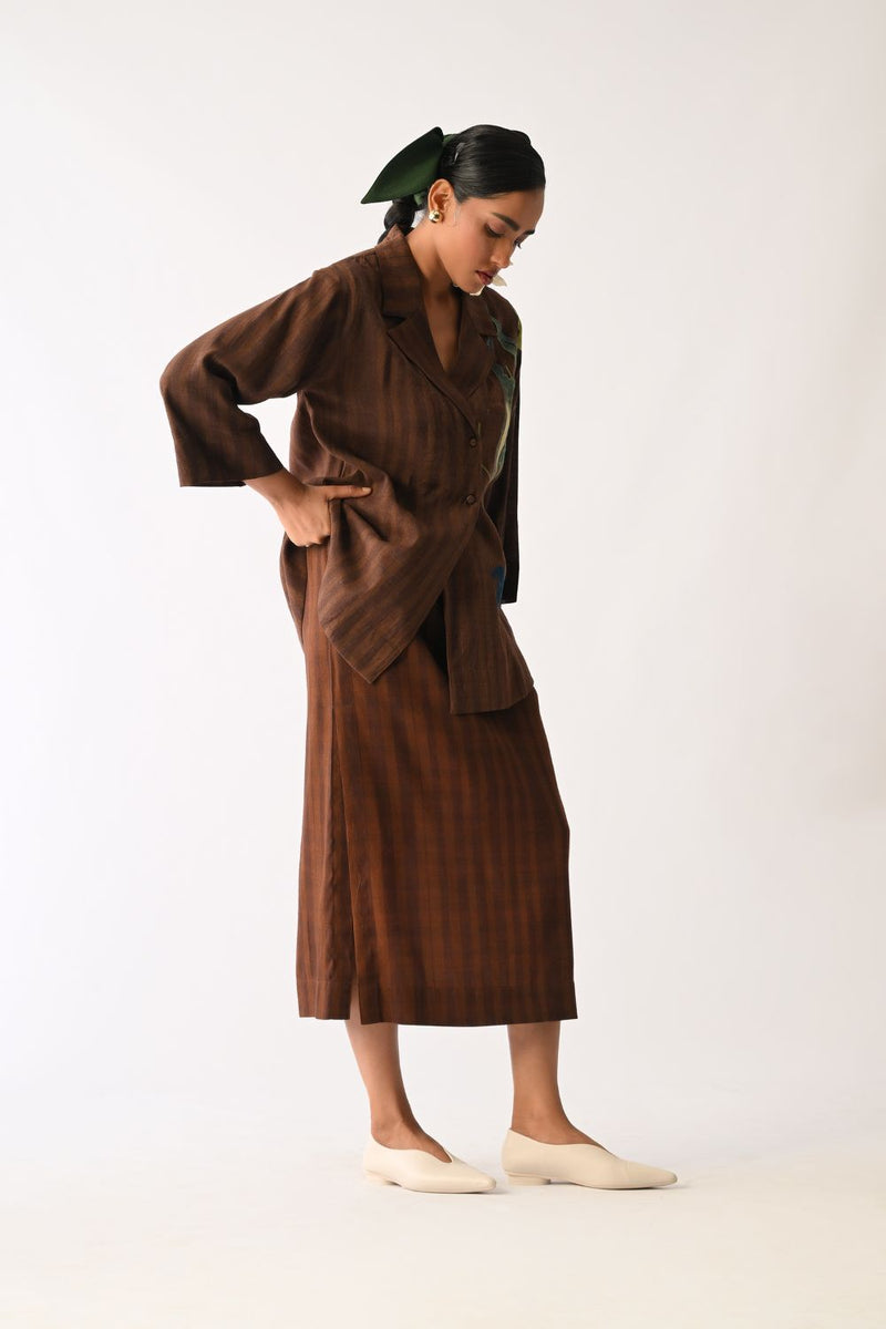 Brown Midi Skirt cotton skirt by O'Frida in brown for women in Singapore