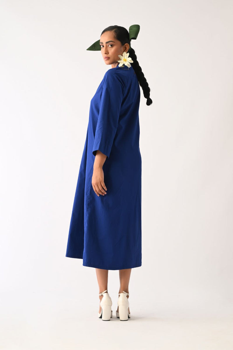 Botanica RB PG Aline Appliqué Dress poplin dress by O'Frida in royal blue for women in Singapore