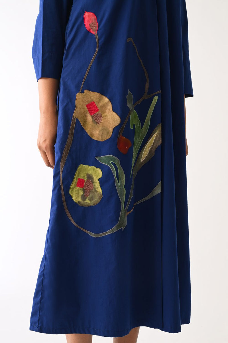 Botanica RB PG Aline Appliqué Dress poplin dress by O'Frida in royal blue for women in Singapore