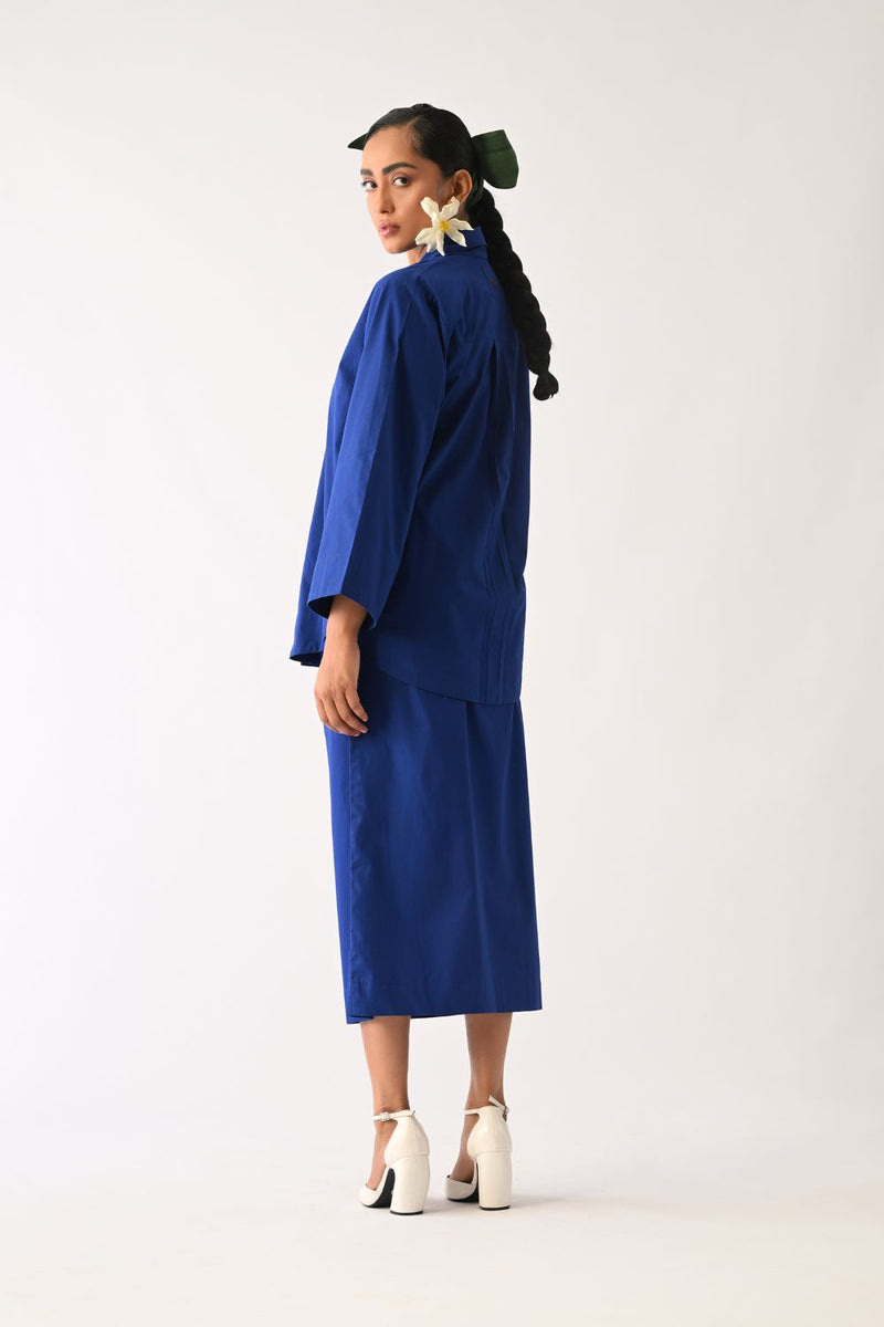 Botanica RB Psyflora Appliqué Shirt poplin top/shirt by O'Frida in royal blue for women in Singapore