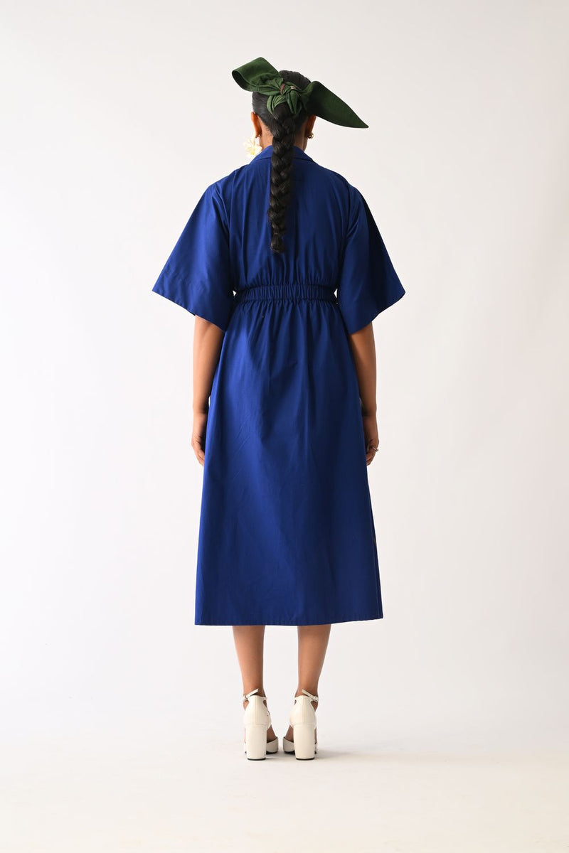 Botanica RB Poem Aline Appliqué Dress poplin dress by O'Frida in royal blue for women in Singapore