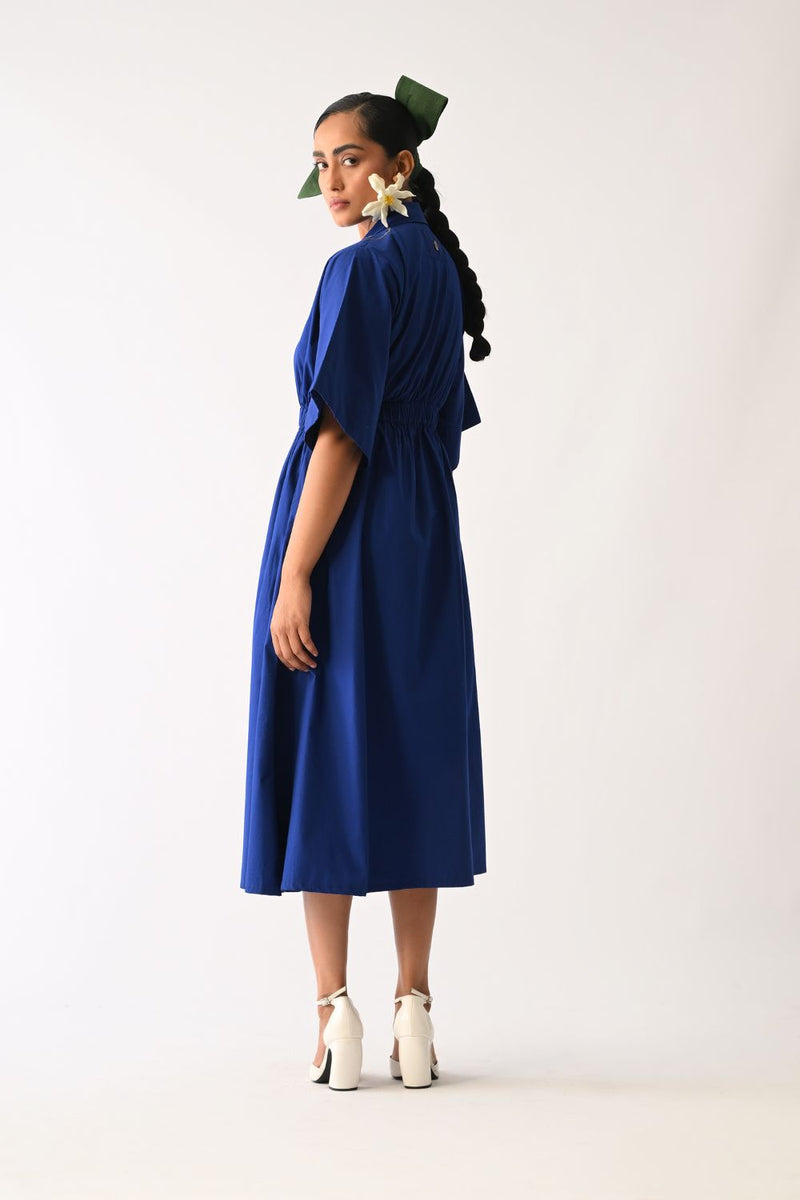 Botanica RB Poem Aline Appliqué Dress poplin dress by O'Frida in royal blue for women in Singapore