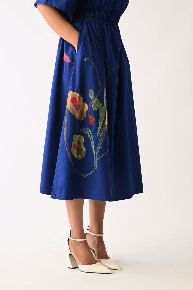 Botanica RB Poem Aline Appliqué Dress poplin dress by O'Frida in royal blue for women in Singapore