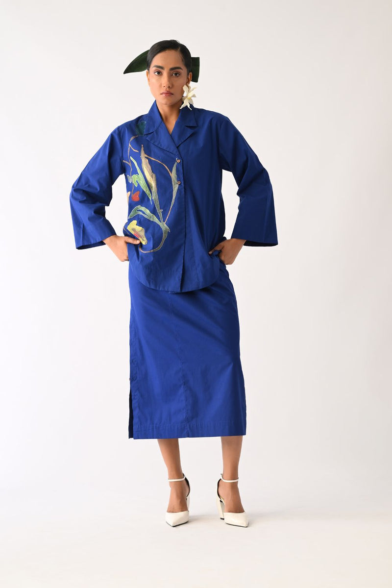 RB Midi Skirt poplin skirt by O'Frida in royal blue for women in Singapore