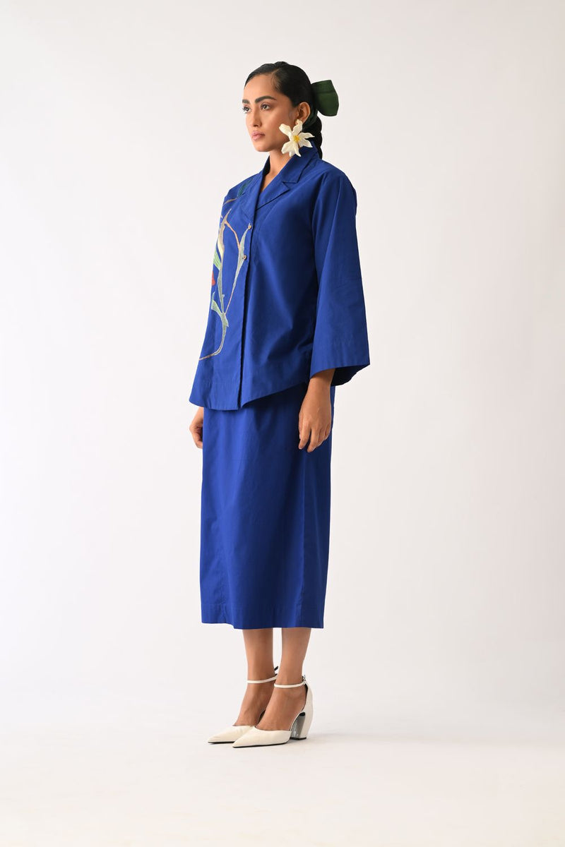 RB Midi Skirt poplin skirt by O'Frida in royal blue for women in Singapore