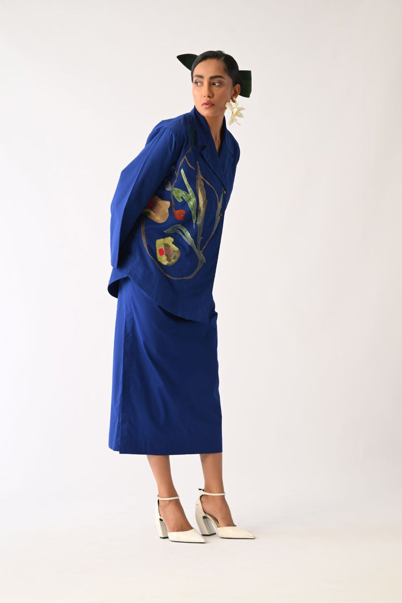 RB Midi Skirt poplin skirt by O'Frida in royal blue for women in Singapore