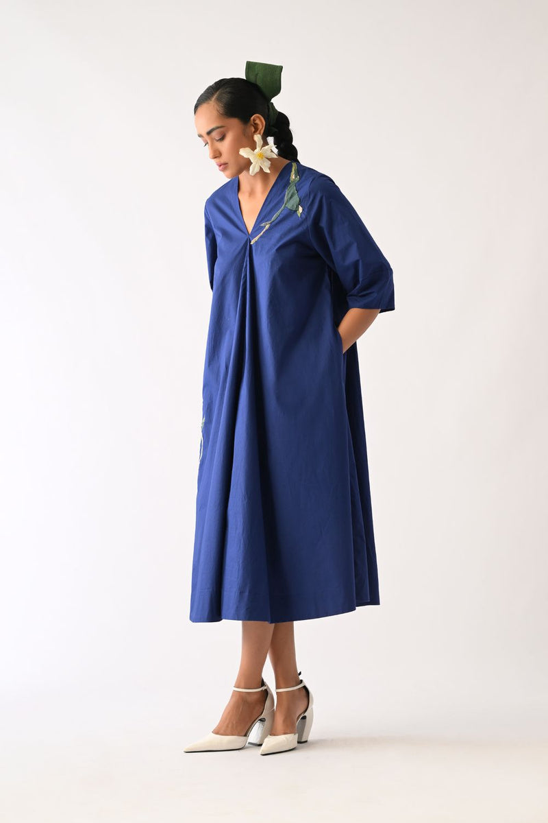 RB Mayflower Appliqué Dress poplin dress by O'Frida in royal blue for women in Singapore