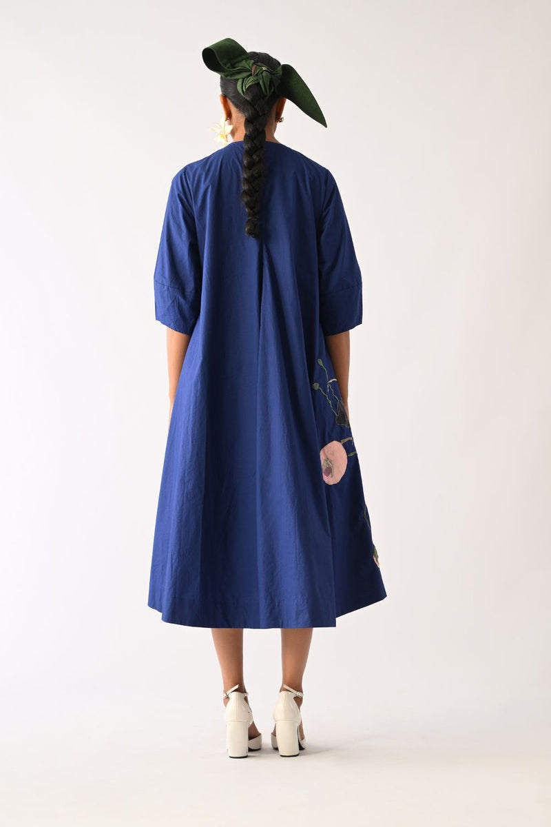 RB Mayflower Appliqué Dress poplin dress by O'Frida in royal blue for women in Singapore
