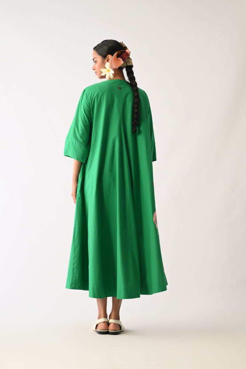 Emerald Mayflower Appliqué Dress poplin dress by O'Frida in emerald for women in Singapore