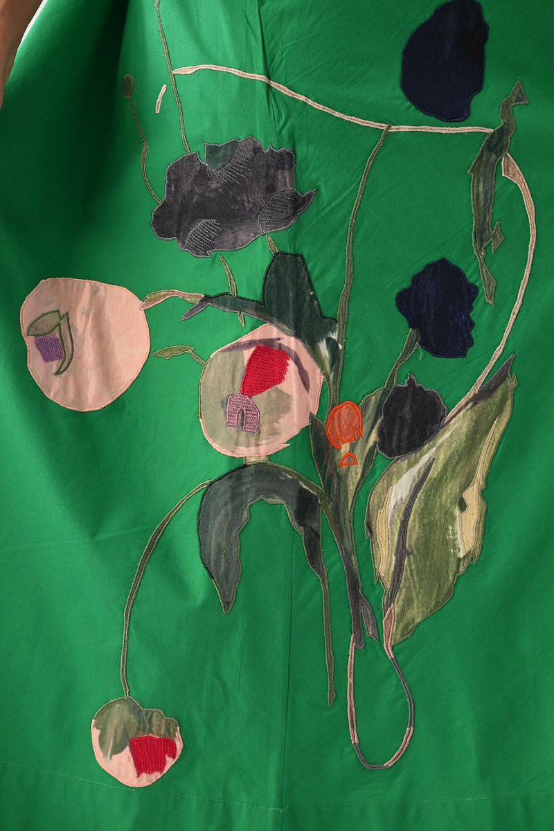 Emerald Mayflower Appliqué Dress poplin dress by O'Frida in emerald for women in Singapore