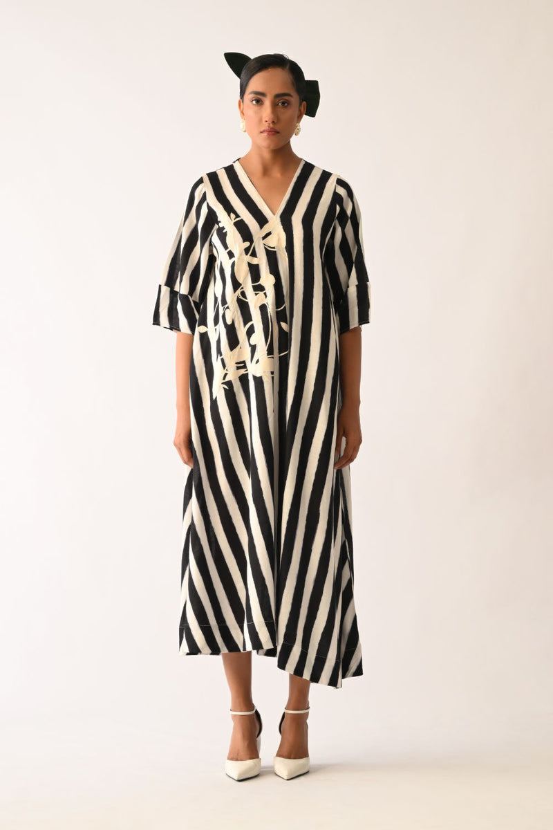 Revolt B&W Mayflower Appliqué Dress cotton dress by O'Frida in black & white for women in Singapore