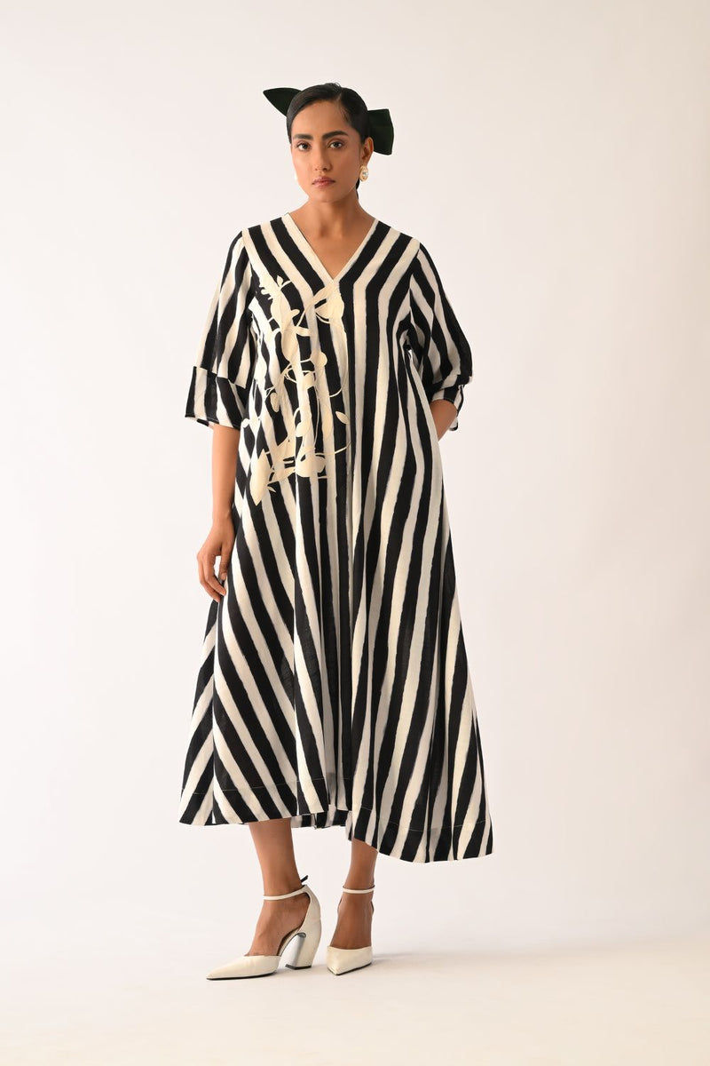 Revolt B&W Mayflower Appliqué Dress cotton dress by O'Frida in black & white for women in Singapore