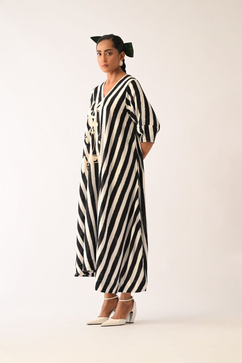 Revolt B&W Mayflower Appliqué Dress cotton dress by O'Frida in black & white for women in Singapore
