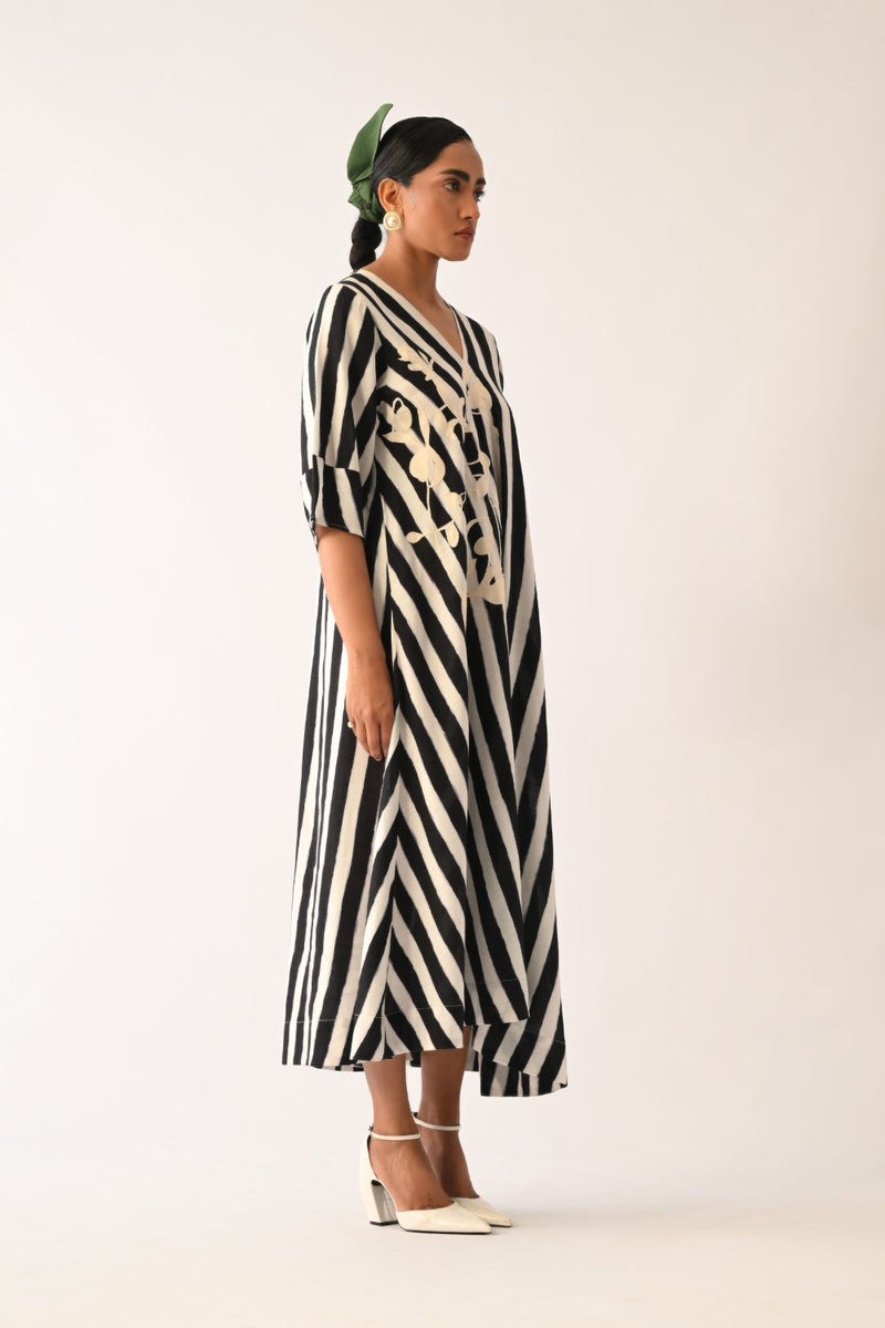 Revolt B&W Mayflower Appliqué Dress cotton dress by O'Frida in black & white for women in Singapore