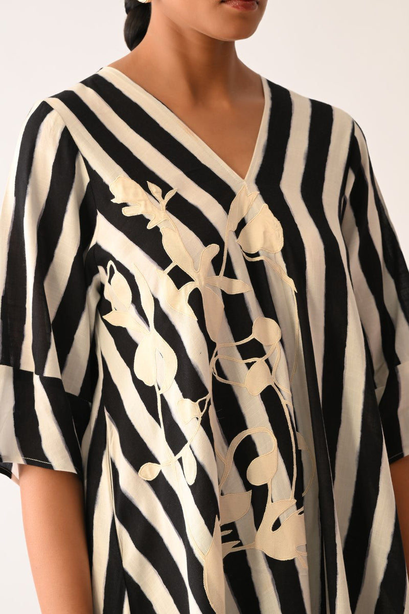 Revolt B&W Mayflower Appliqué Dress cotton dress by O'Frida in black & white for women in Singapore