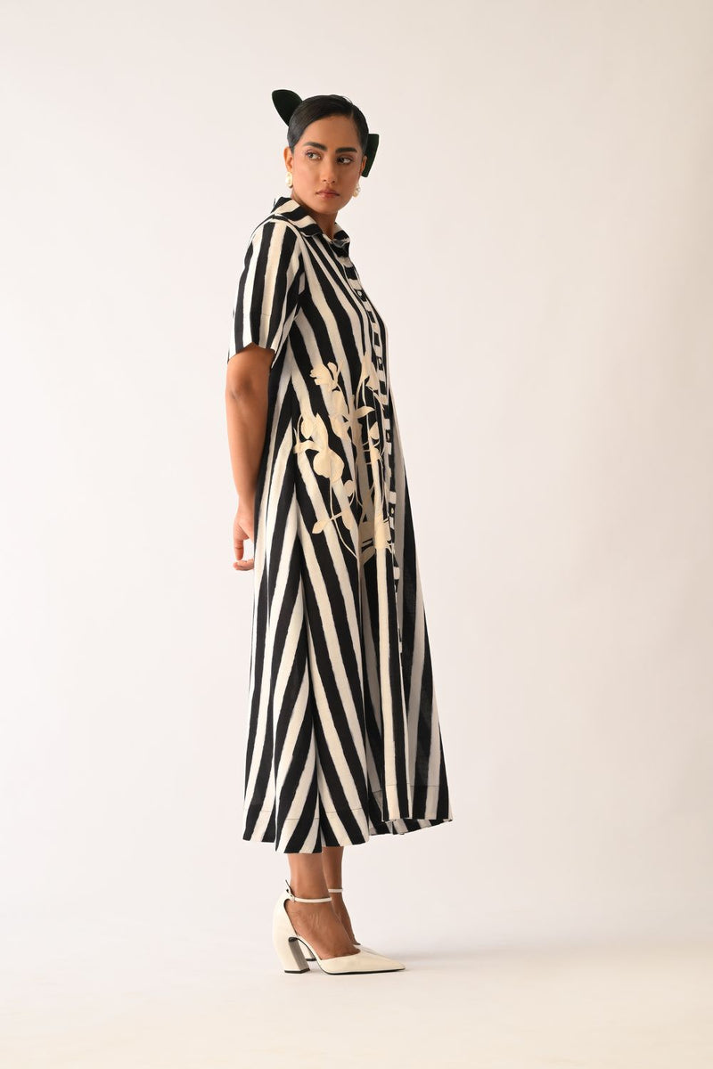 Revolt B&W Full Placket Appliqué Dress cotton dress by O'Frida in black & white for women in Singapore