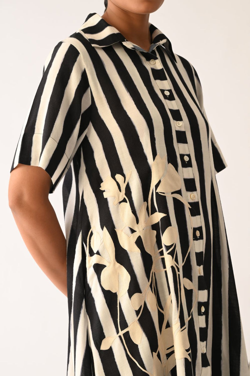 Revolt B&W Full Placket Appliqué Dress cotton dress by O'Frida in black & white for women in Singapore