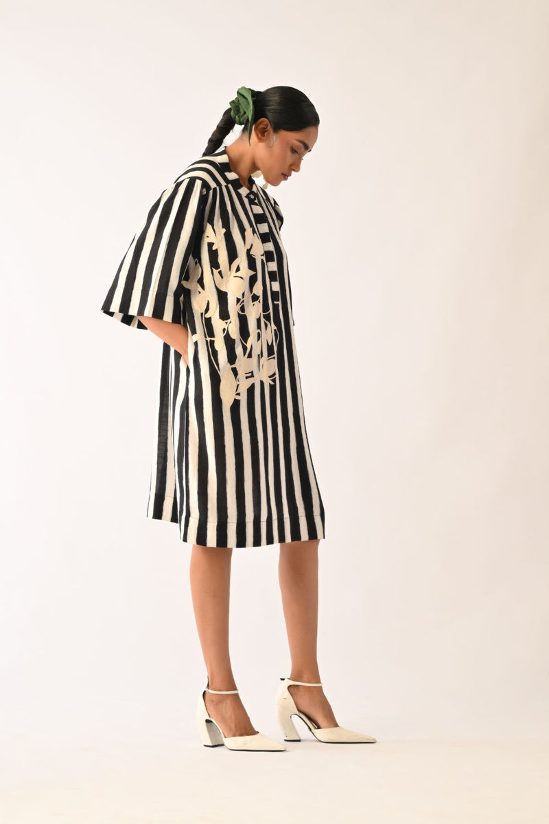 Revolt B&W Beach Appliqué Dress cotton dress by O'Frida in black & white for women in Singapore