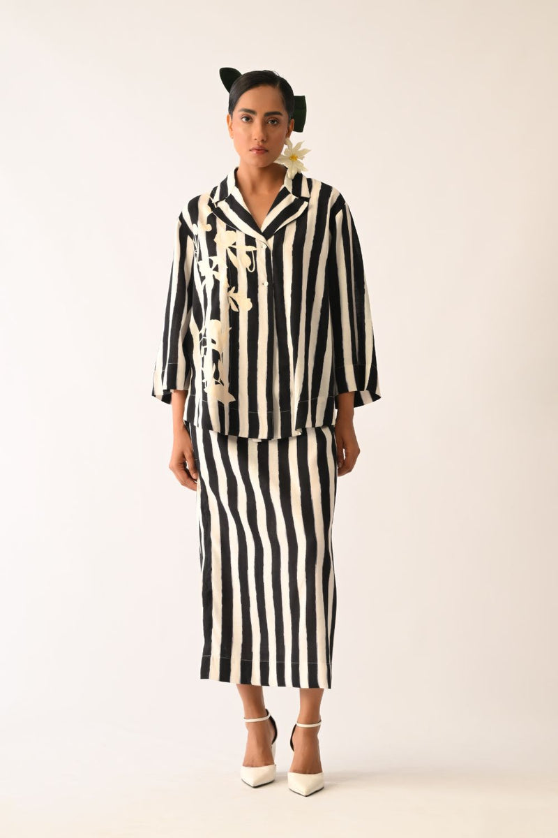 Revolt B&W Psyflora Appliqué Jacket cotton jacket/overlay by O'Frida in black & white for women in Singapore