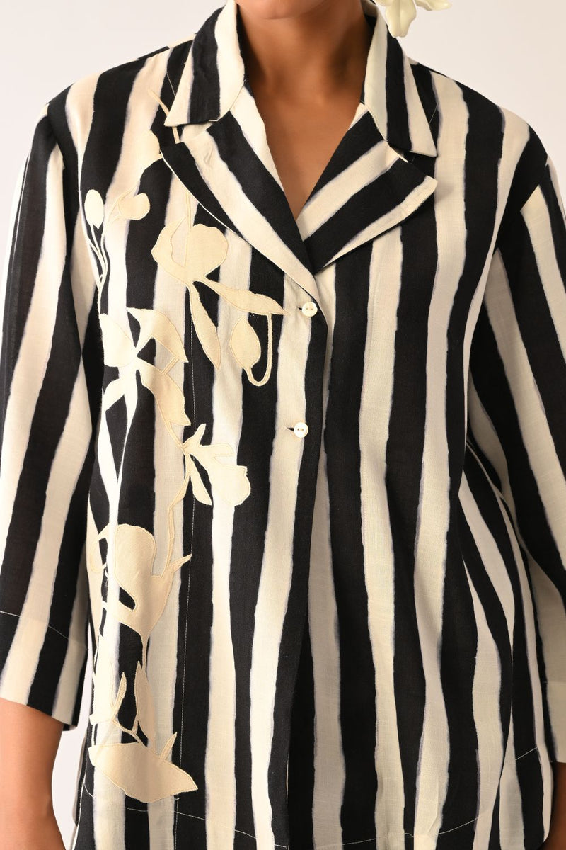 Revolt B&W Psyflora Appliqué Jacket cotton jacket/overlay by O'Frida in black & white for women in Singapore