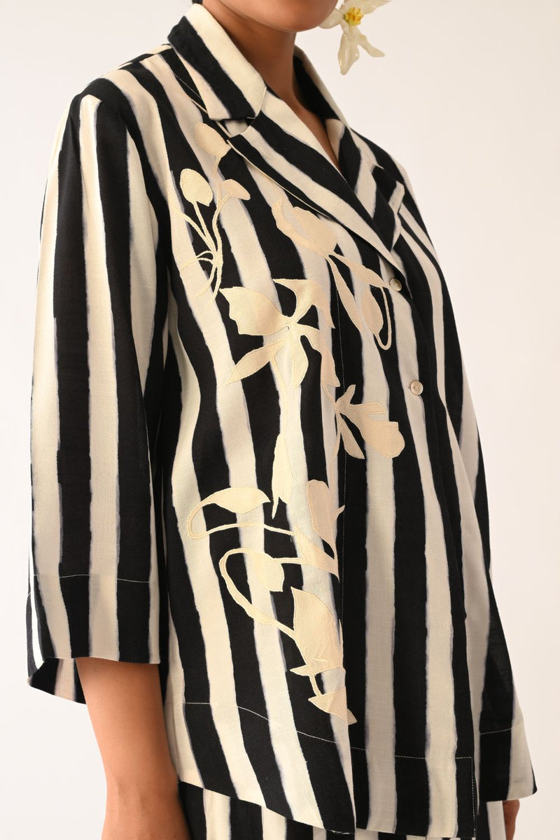 Revolt B&W Psyflora Appliqué Jacket cotton jacket/overlay by O'Frida in black & white for women in Singapore