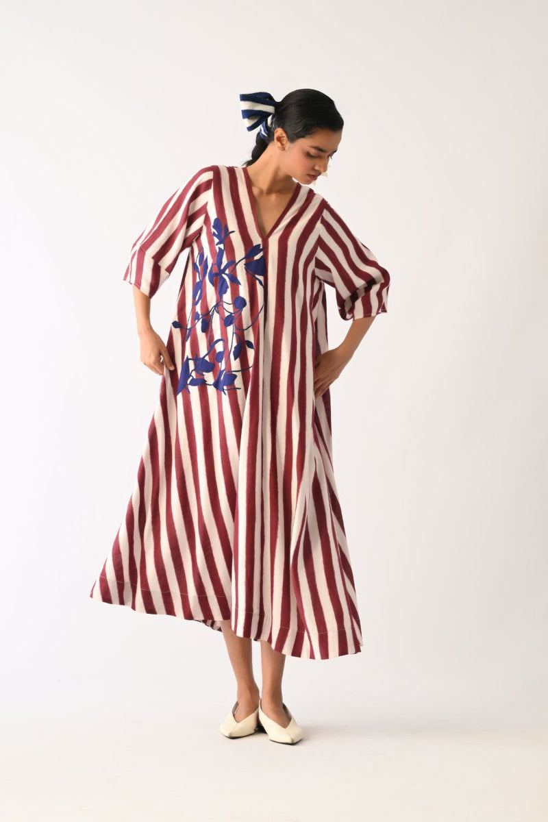 Revolt Bric Mayflower Appliqué Dress cotton dress by O'Frida in red & white for women in Singapore