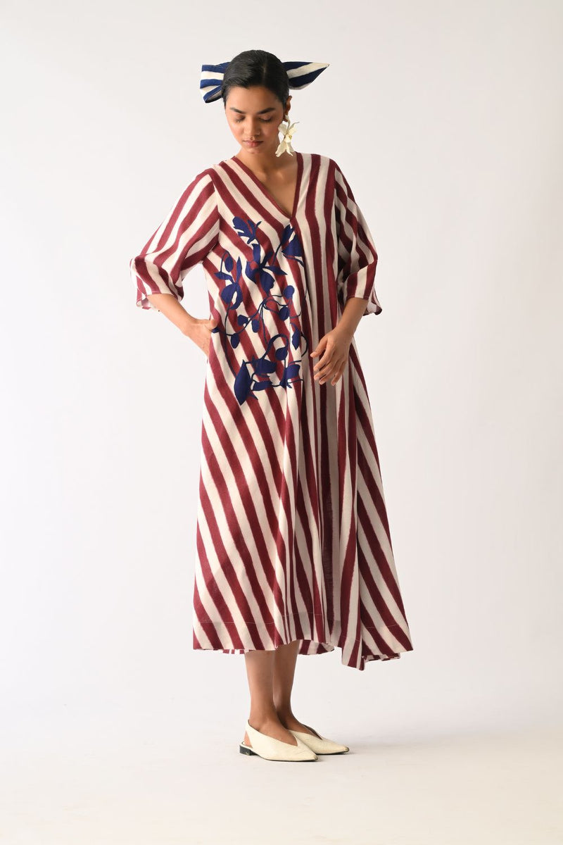Revolt Bric Mayflower Appliqué Dress cotton dress by O'Frida in red & white for women in Singapore