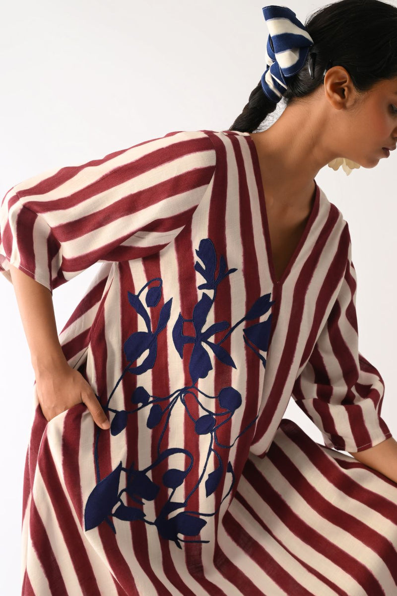 Revolt Bric Mayflower Appliqué Dress cotton dress by O'Frida in red & white for women in Singapore