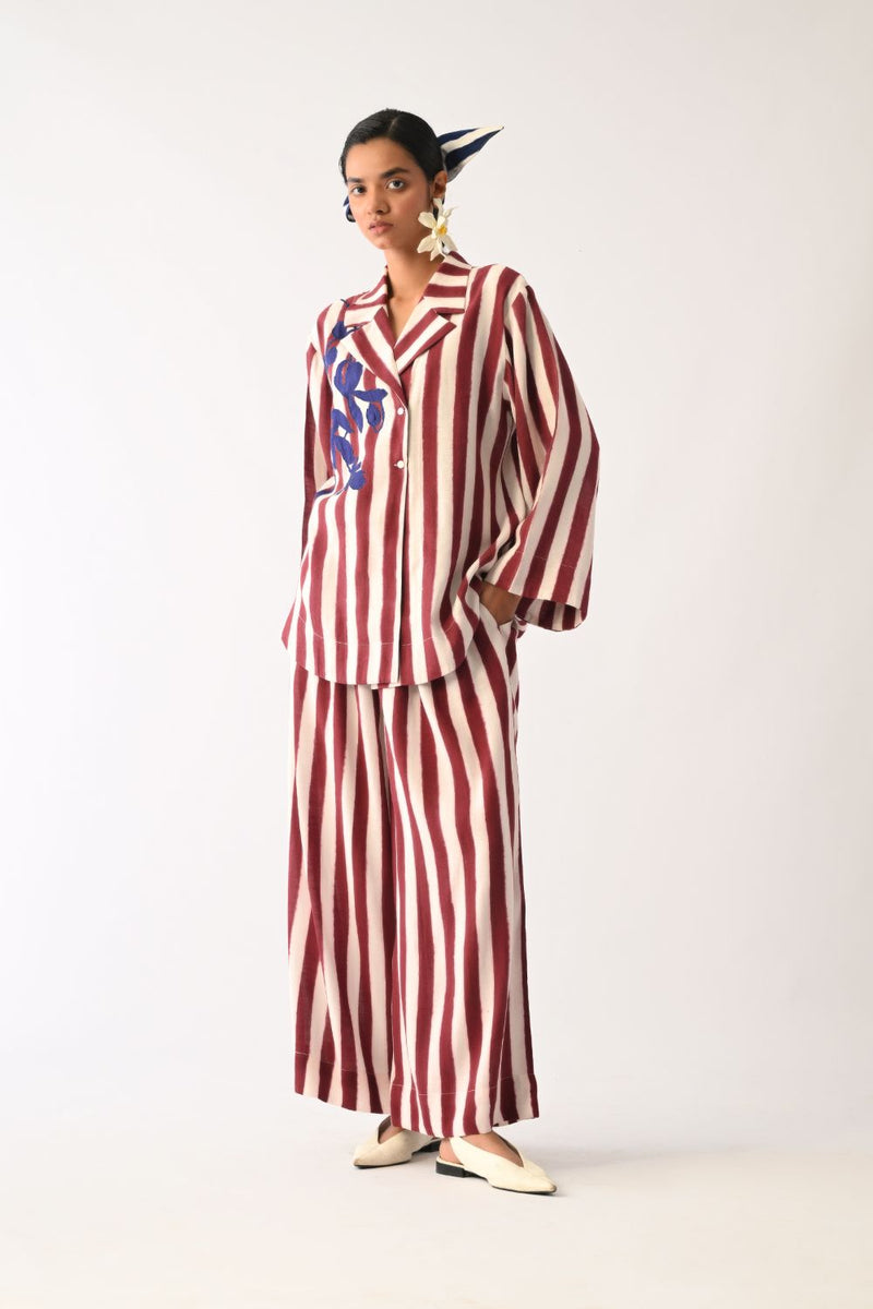 Revolt Bric Psyflora Appliqué Shirt cotton top/shirt by O'Frida in red & white for women in Singapore