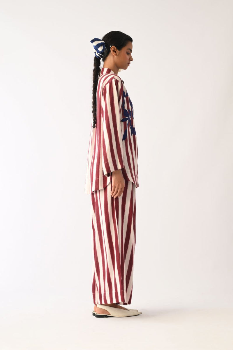 Revolt Bric Psyflora Appliqué Shirt cotton top/shirt by O'Frida in red & white for women in Singapore