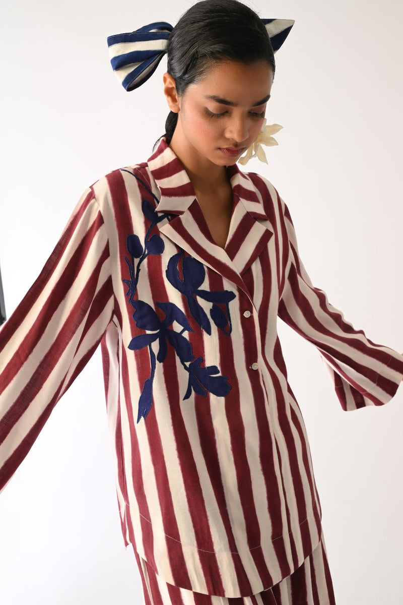 Revolt Bric Psyflora Appliqué Shirt cotton top/shirt by O'Frida in red & white for women in Singapore