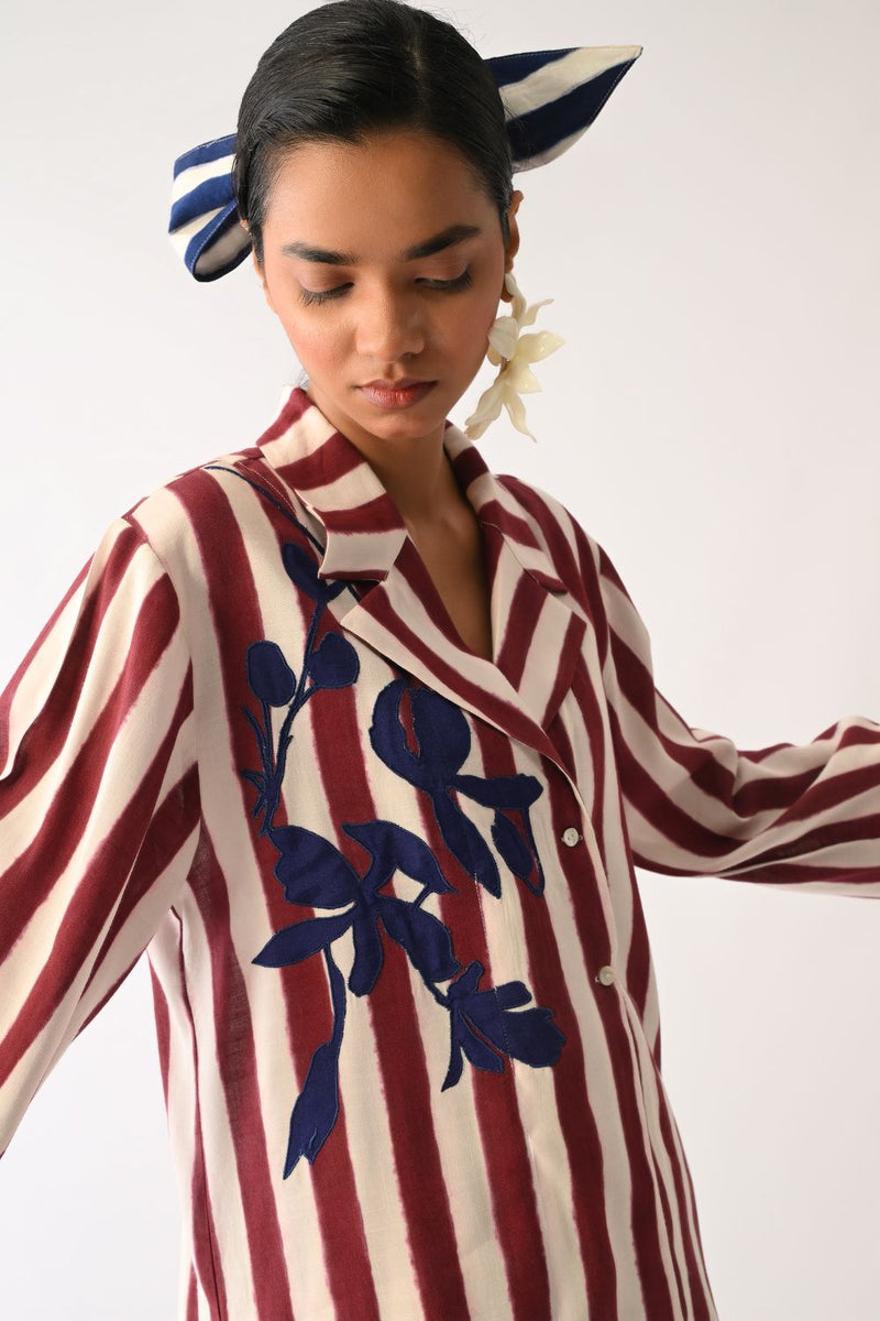 Revolt Bric Psyflora Appliqué Shirt cotton top/shirt by O'Frida in red & white for women in Singapore