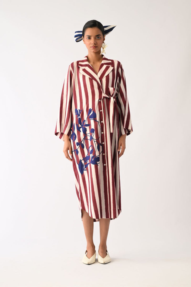 Revolt Bric Wrap Appliqué Dress cotton dress by O'Frida in red & white for women in Singapore