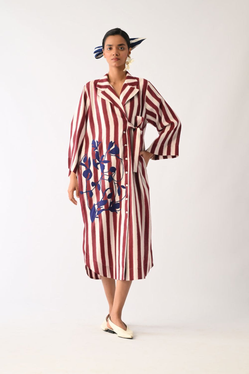 Revolt Bric Wrap Appliqué Dress cotton dress by O'Frida in red & white for women in Singapore