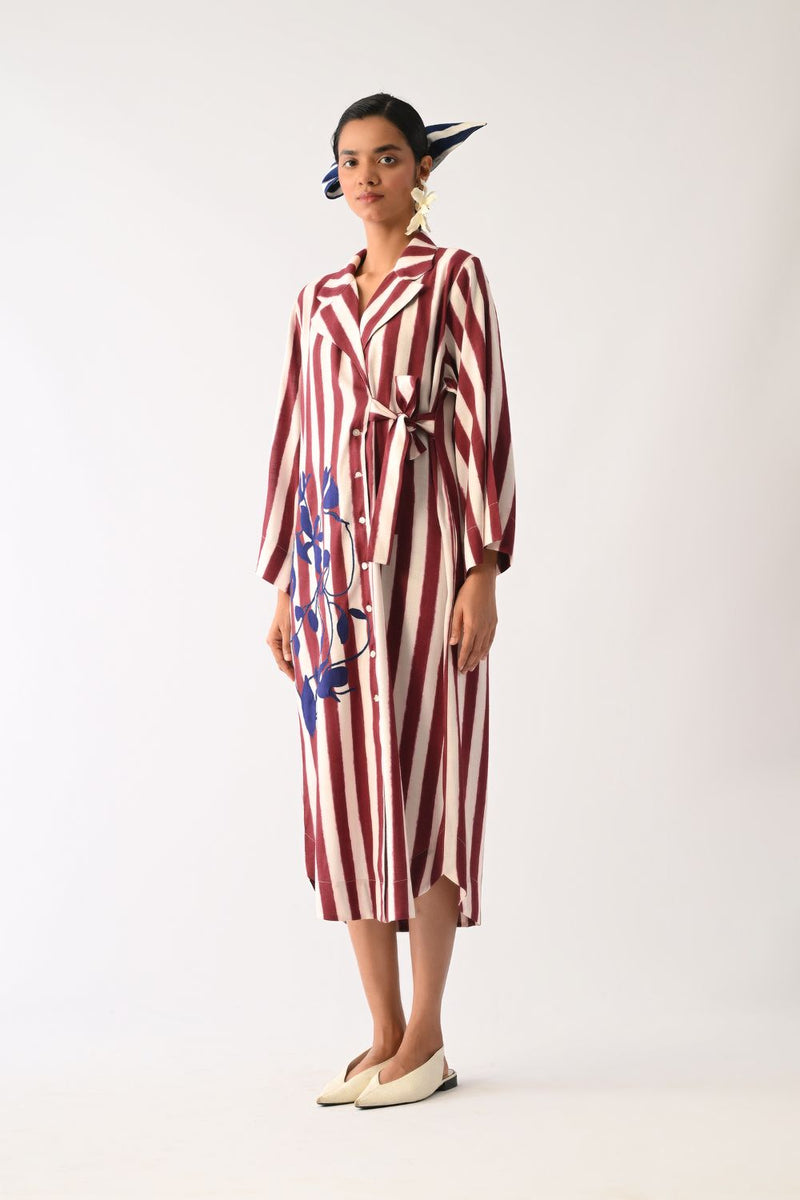 Revolt Bric Wrap Appliqué Dress cotton dress by O'Frida in red & white for women in Singapore