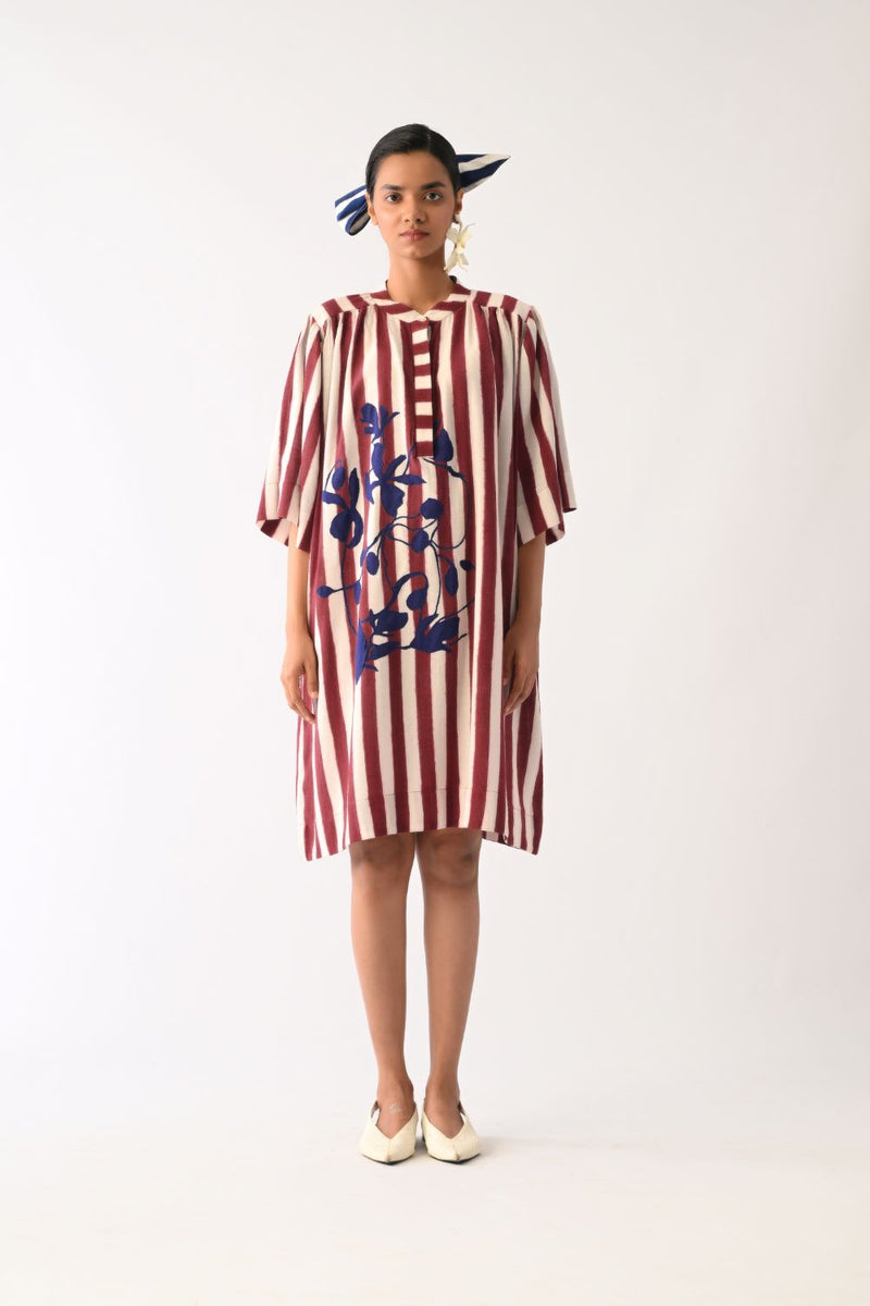 Revolt Bric Beach Appliqué Dress cotton dress by O'Frida in red & white for women in Singapore