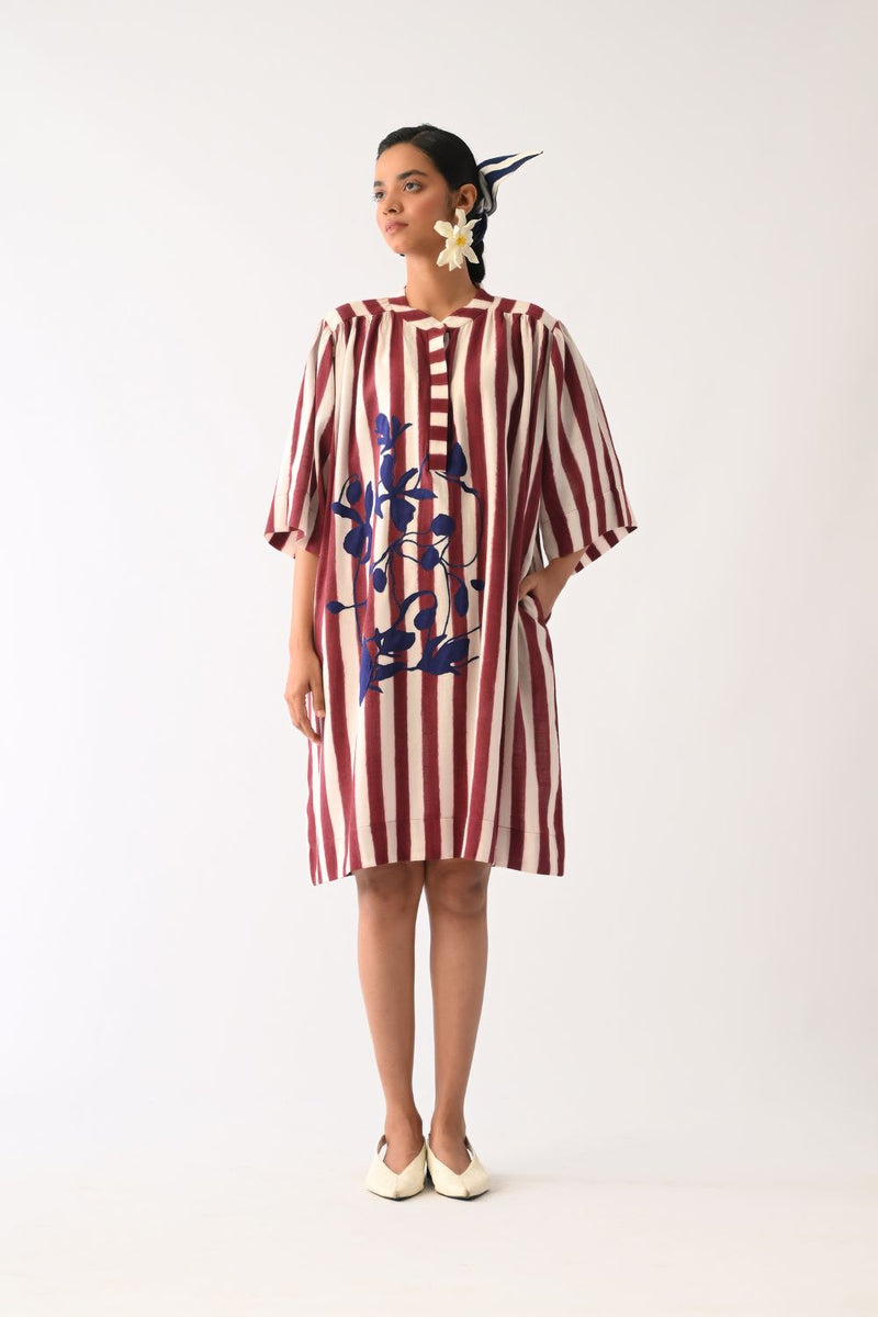 Revolt Bric Beach Appliqué Dress cotton dress by O'Frida in red & white for women in Singapore