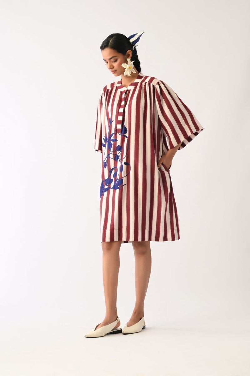 Revolt Bric Beach Appliqué Dress cotton dress by O'Frida in red & white for women in Singapore